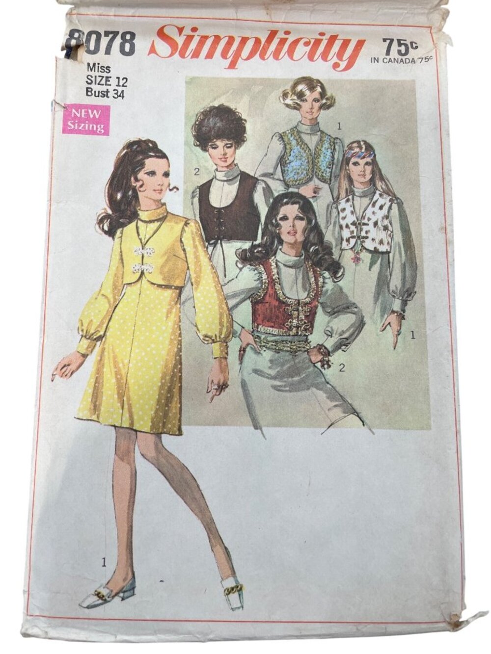 Vintage 60s Simplicity 8078 Sewing Pattern Size 12 Misses Dress & Bolero CUT